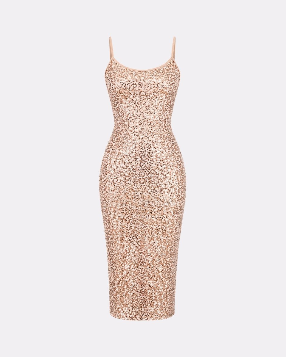 Anaïs | Robe Midi Sequinée à Bretelles Spaghetti