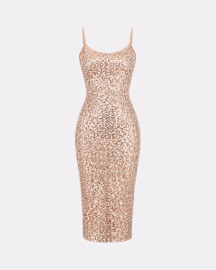 Anaïs | Robe Midi Sequinée à Bretelles Spaghetti