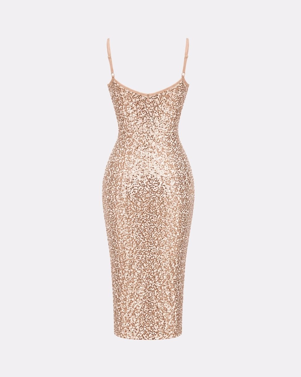Anaïs | Robe Midi Sequinée à Bretelles Spaghetti