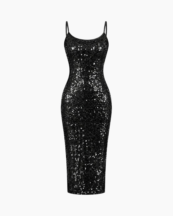 Anaïs | Robe Midi Sequinée à Bretelles Spaghetti