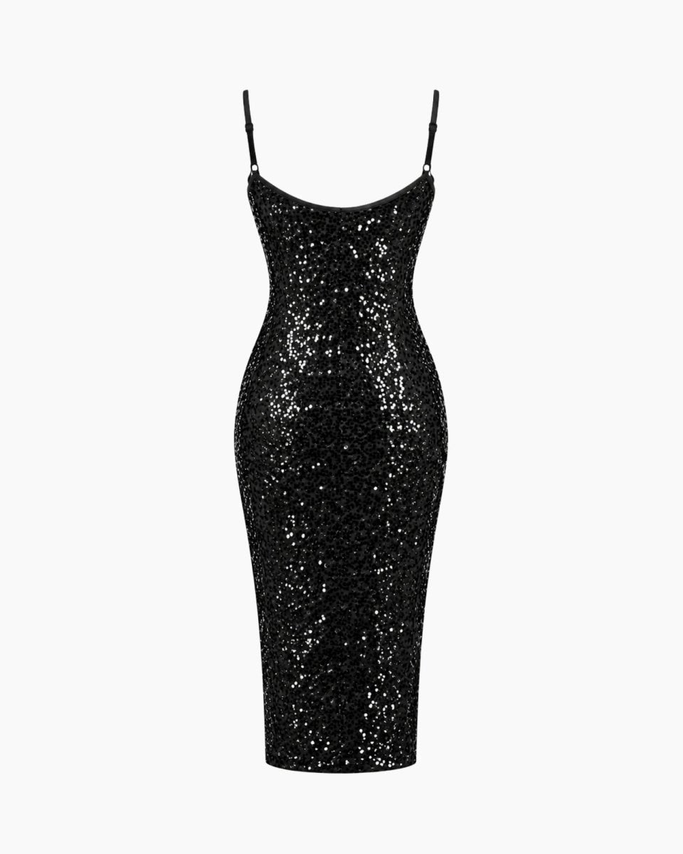 Anaïs | Robe Midi Sequinée à Bretelles Spaghetti