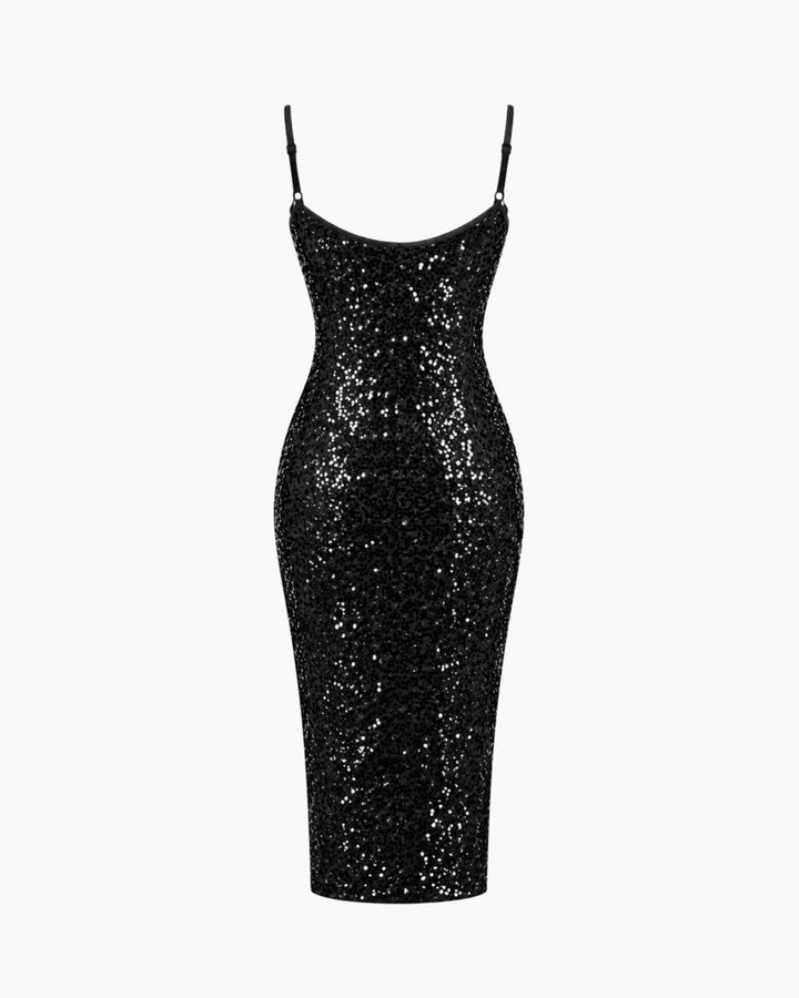 Anaïs | Robe Midi Sequinée à Bretelles Spaghetti