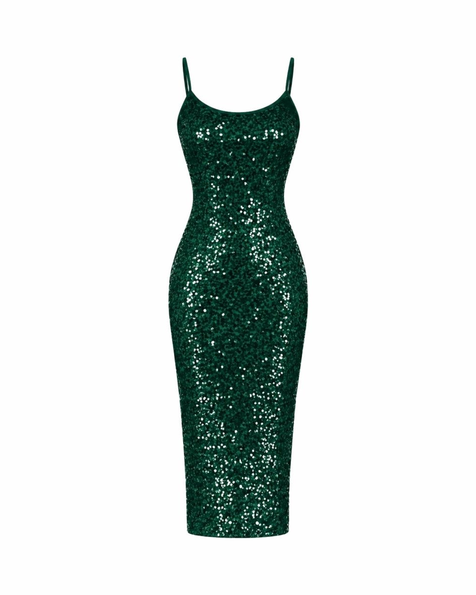Anaïs | Robe Midi Sequinée à Bretelles Spaghetti