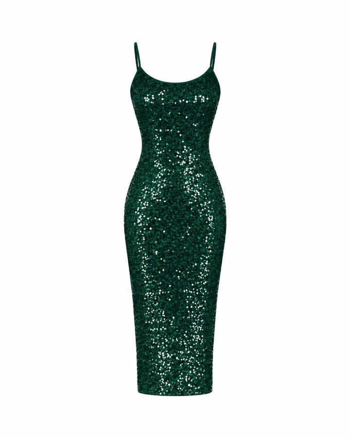 Anaïs | Robe Midi Sequinée à Bretelles Spaghetti