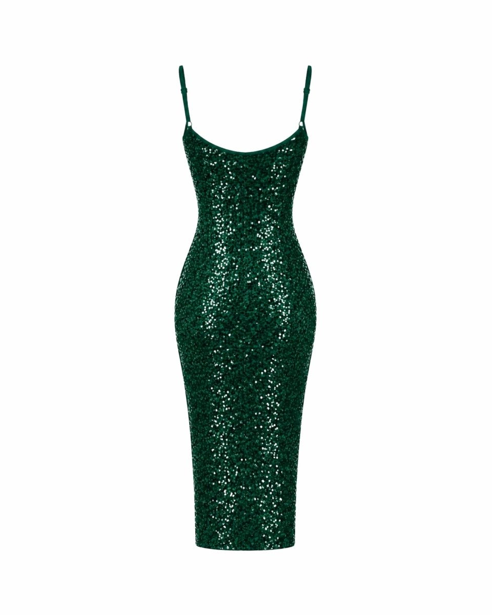 Anaïs | Robe Midi Sequinée à Bretelles Spaghetti