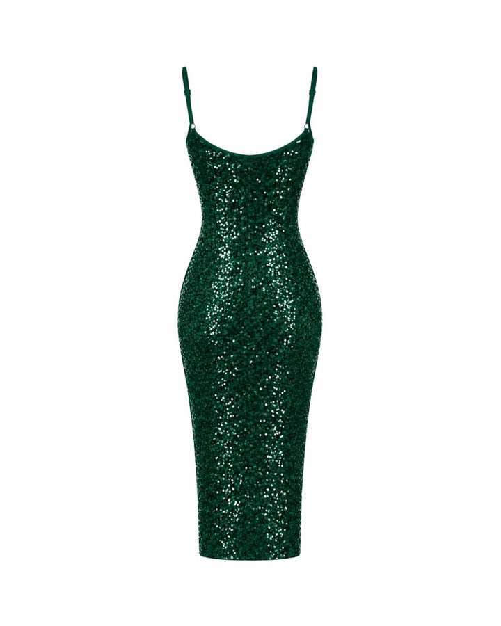 Anaïs | Robe Midi Sequinée à Bretelles Spaghetti