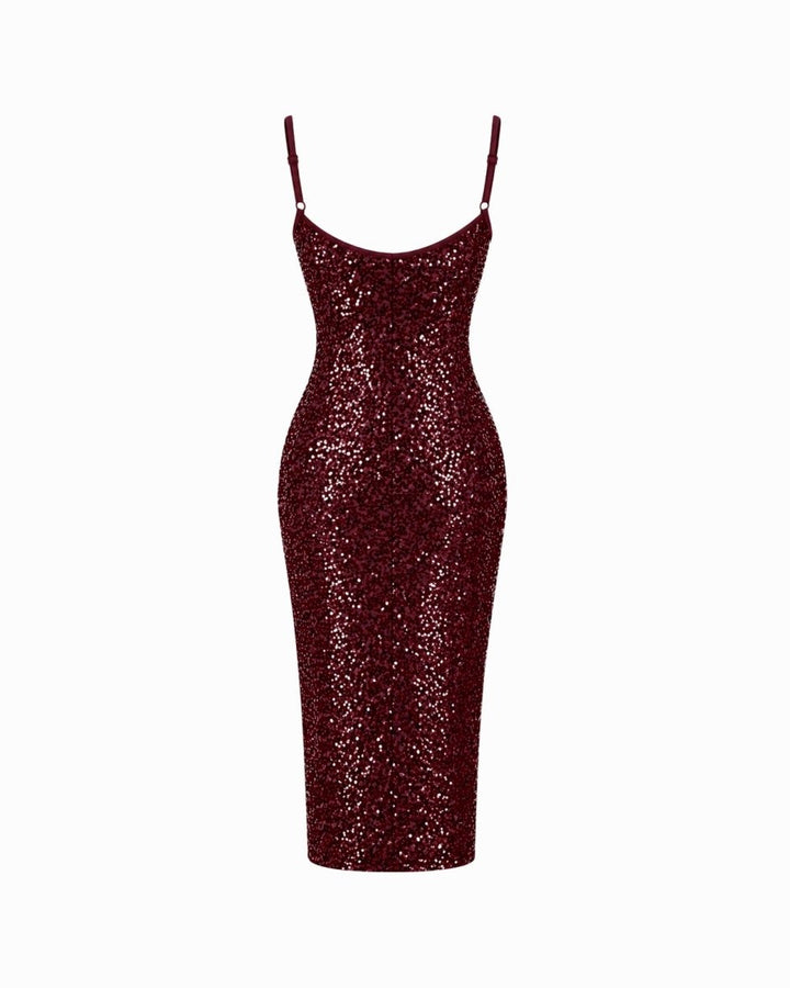 Anaïs | Robe Midi Sequinée à Bretelles Spaghetti