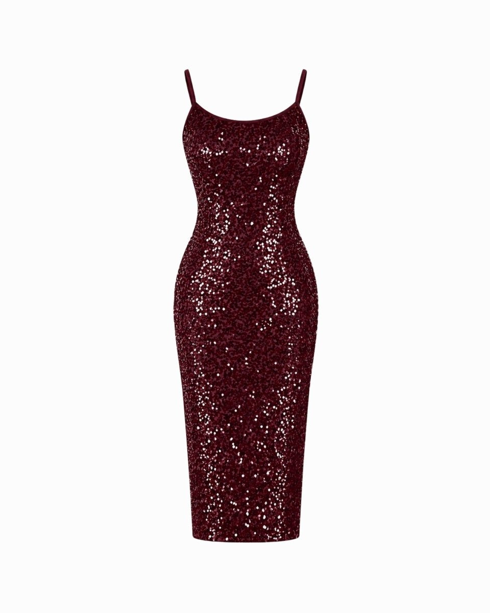 Anaïs | Robe Midi Sequinée à Bretelles Spaghetti