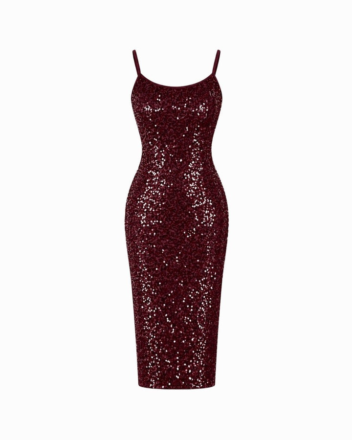 Anaïs | Robe Midi Sequinée à Bretelles Spaghetti