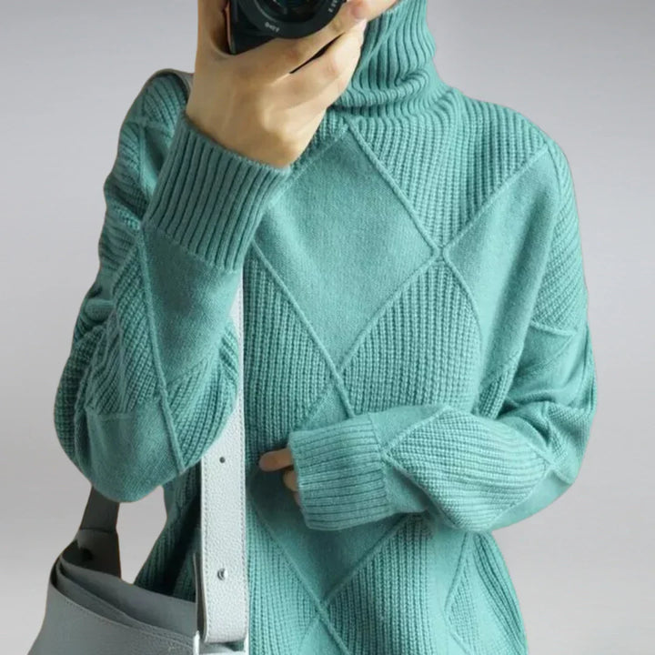 Béatrice | Pull Femme Col Roulé Motif Géométrique Laine