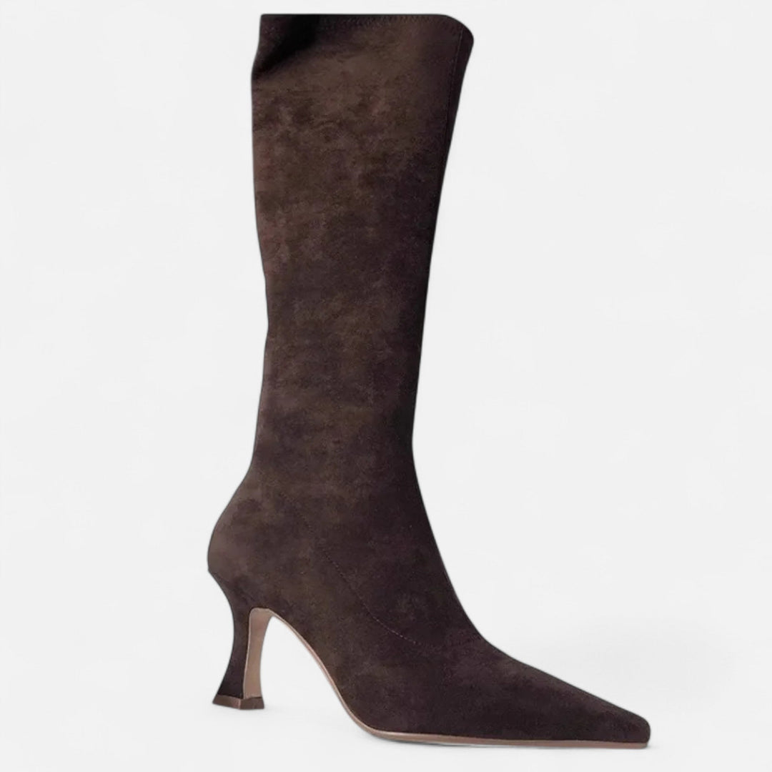 Louise | Bottes Montantes en Daim à Talon Kitten