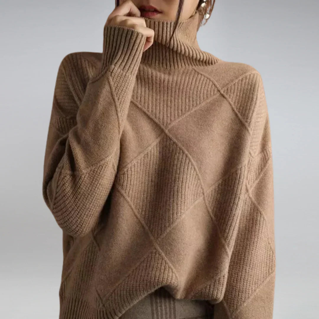 Béatrice | Pull Femme Col Roulé Motif Géométrique Laine