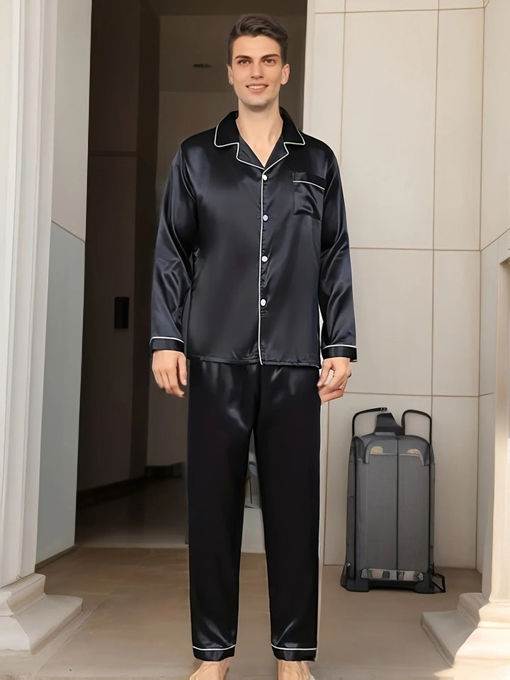Romain | Pyjama Homme Satiné Boutonné Col Cheminée