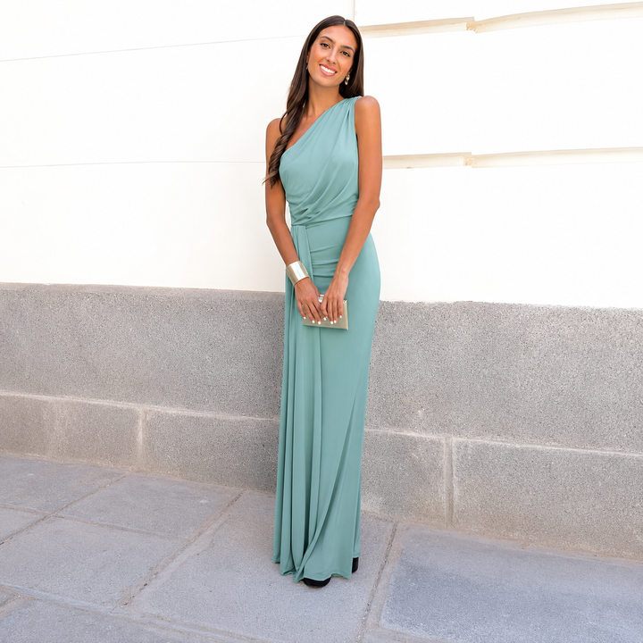 Margot | Robe Fourreau Verte Épaule une Maxi