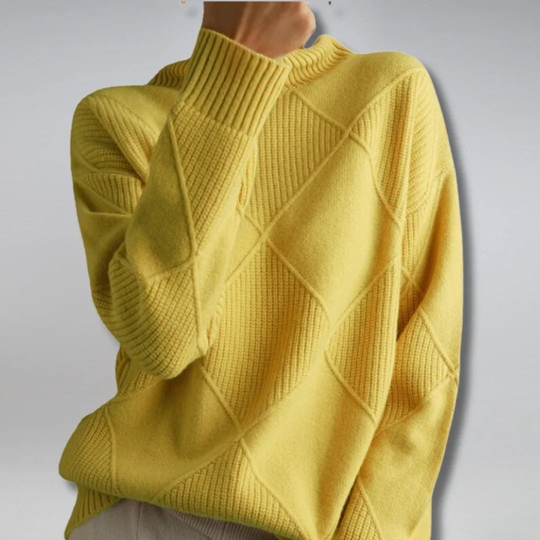 Béatrice | Pull Femme Col Roulé Motif Géométrique Laine