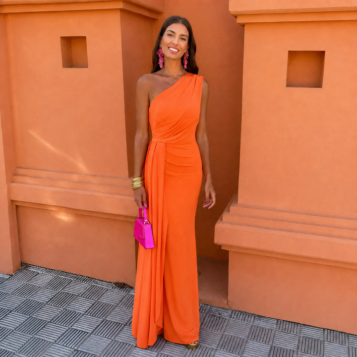 Margot | Robe Fourreau Verte Épaule une Maxi