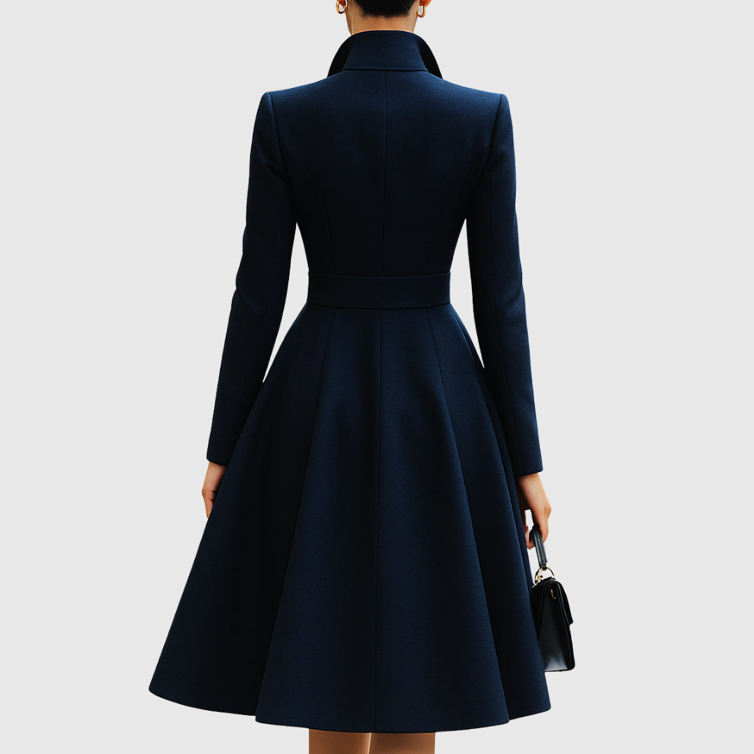 Floriane | Robe Cocktail Bleu Marine Col Claudine