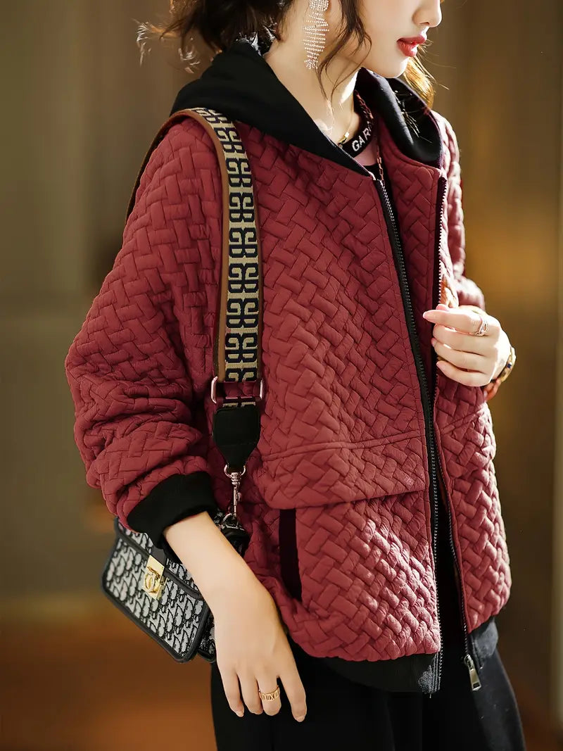 Anaïs | Veste à Capuche Matelassée Rouge Foncé