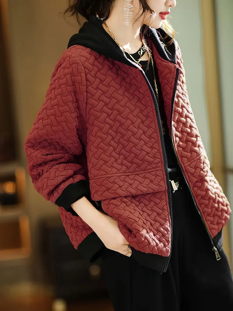 Anaïs | Veste à Capuche Matelassée Rouge Foncé