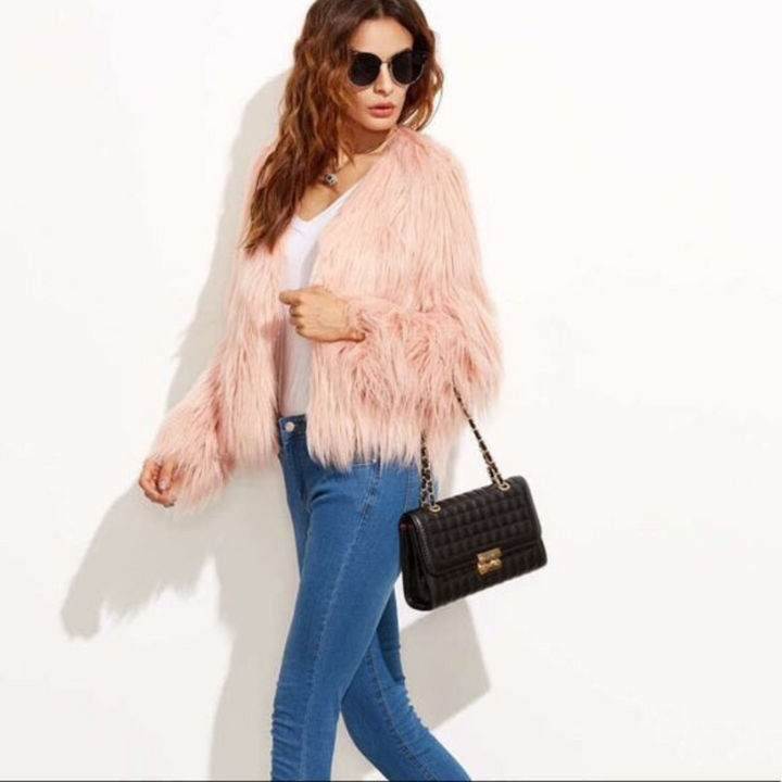 Charlotte | Veste Femme Fausse Fourrure Rose Cropped