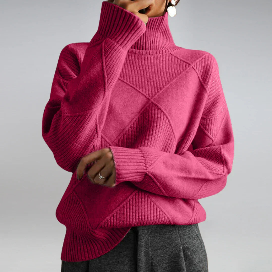 Béatrice | Pull Femme Col Roulé Motif Géométrique Laine