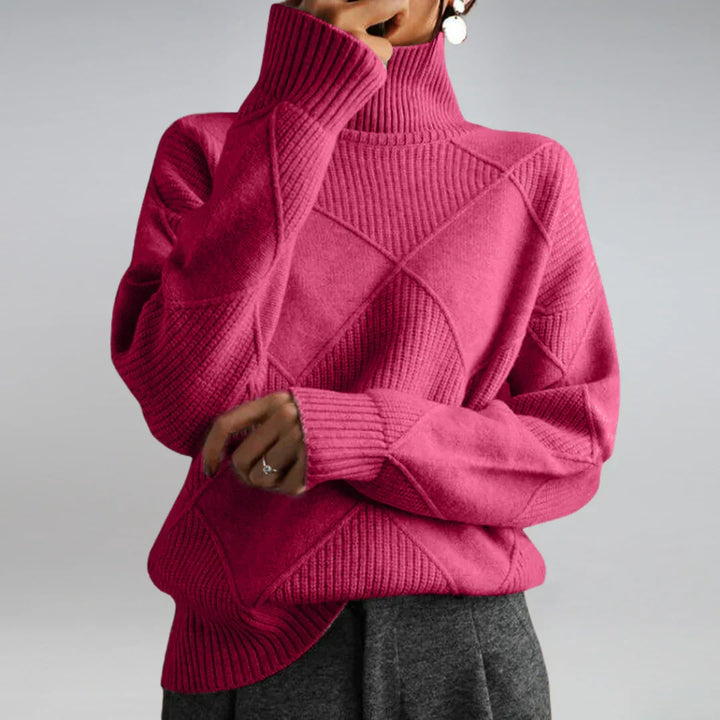 Béatrice | Pull Femme Col Roulé Motif Géométrique Laine