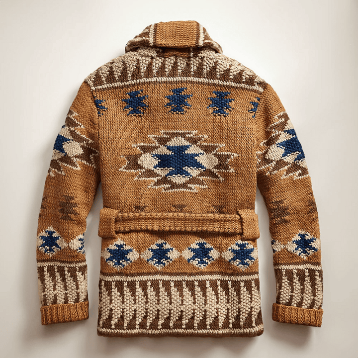 Xavier | Cardigan Homme Laine Marron Col Châle Ceinturé