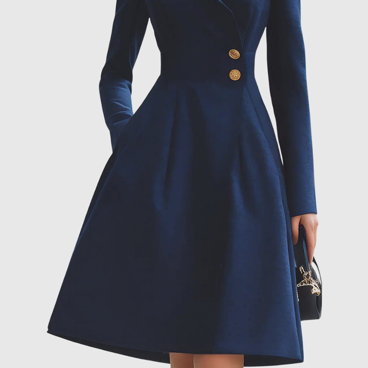 Floriane | Robe Cocktail Bleu Marine Col Claudine