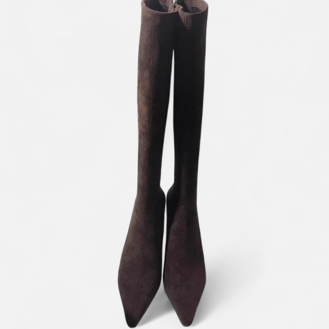 Louise | Bottes Montantes en Daim à Talon Kitten