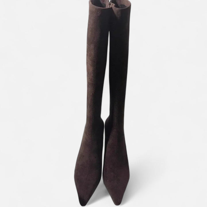 Louise | Bottes Montantes en Daim à Talon Kitten