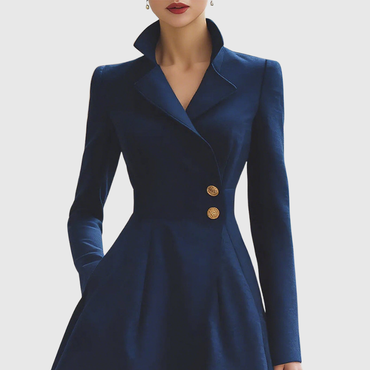 Floriane | Robe Cocktail Bleu Marine Col Claudine