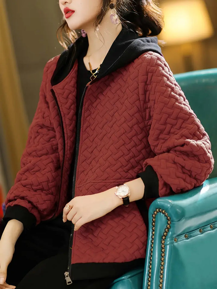 Anaïs | Veste à Capuche Matelassée Rouge Foncé
