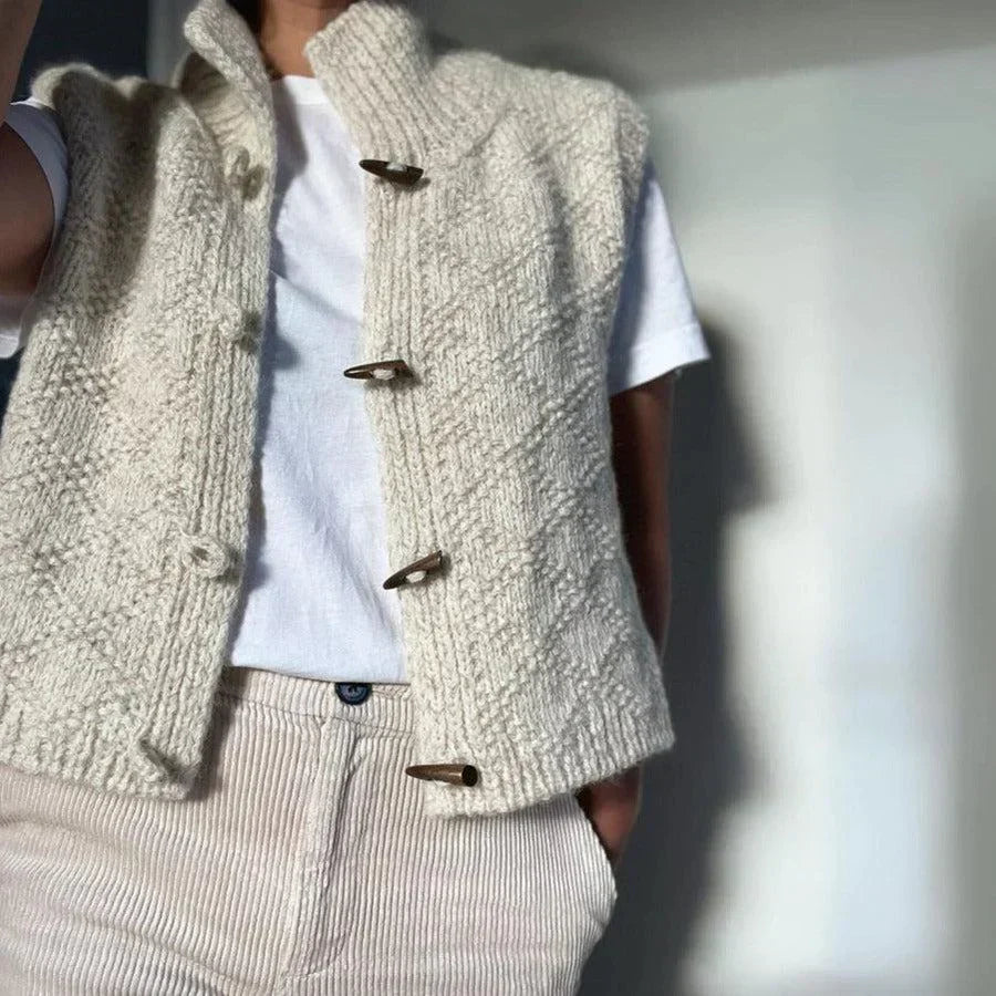 Gilet sans manche femme en maille col montant