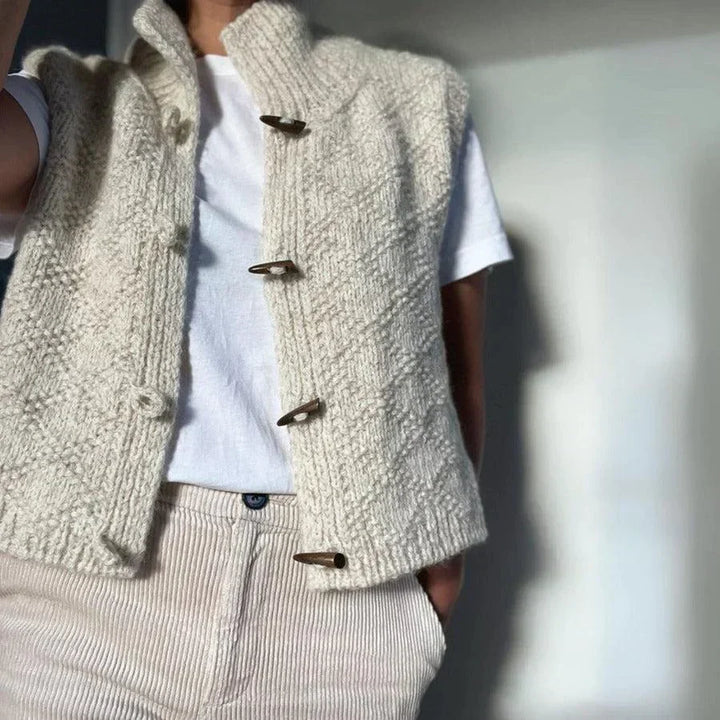 Gilet sans manche femme en maille col montant