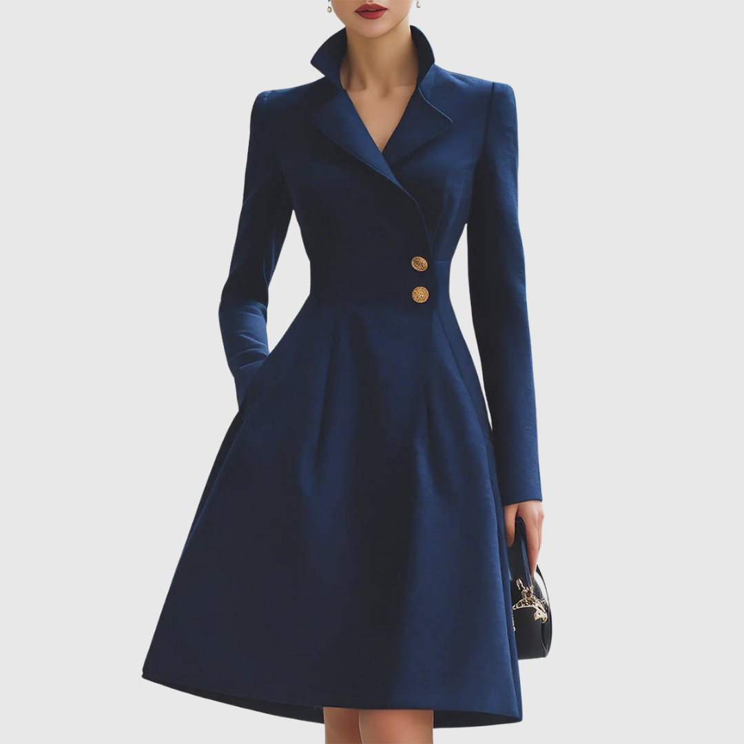 Floriane | Robe Cocktail Bleu Marine Col Claudine