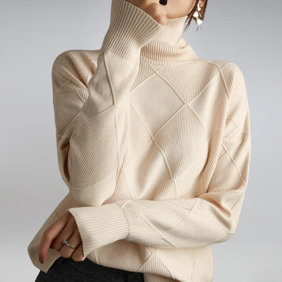 Béatrice | Pull Femme Col Roulé Motif Géométrique Laine