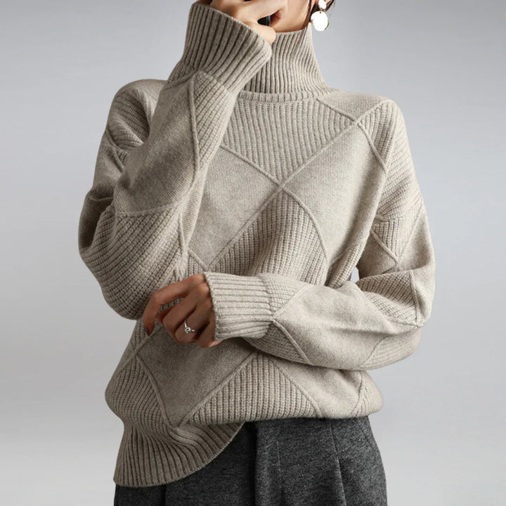 Béatrice | Pull Femme Col Roulé Motif Géométrique Laine