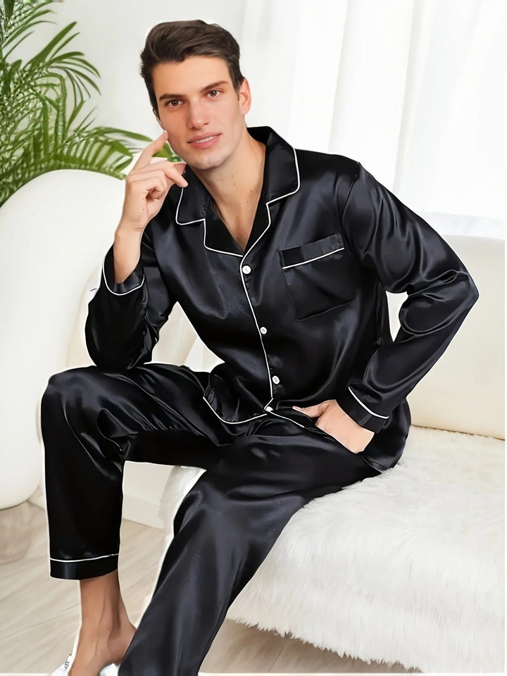 Pyjama homme satiné col cheminée