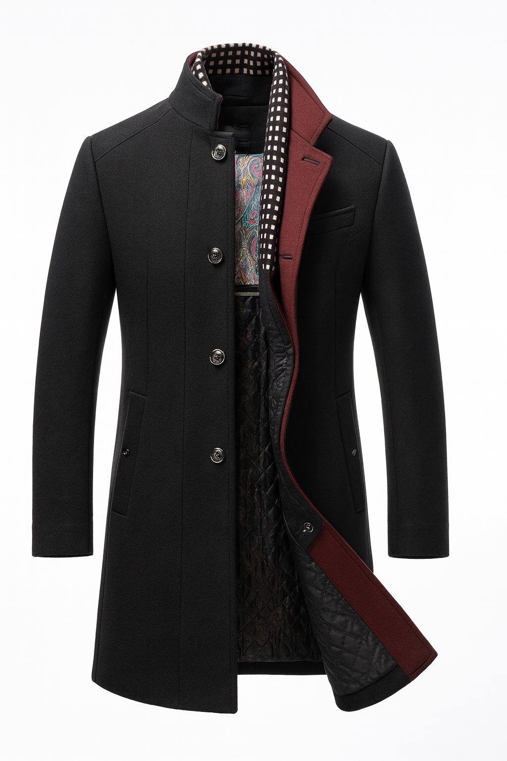 Clément | Manteau Homme Col Contrasté Boutonné Laine