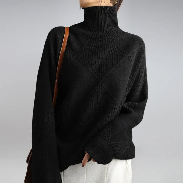 Béatrice | Pull Femme Col Roulé Motif Géométrique Laine