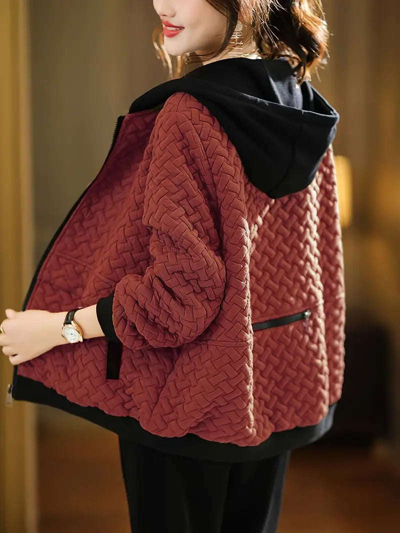 Anaïs | Veste à Capuche Matelassée Rouge Foncé
