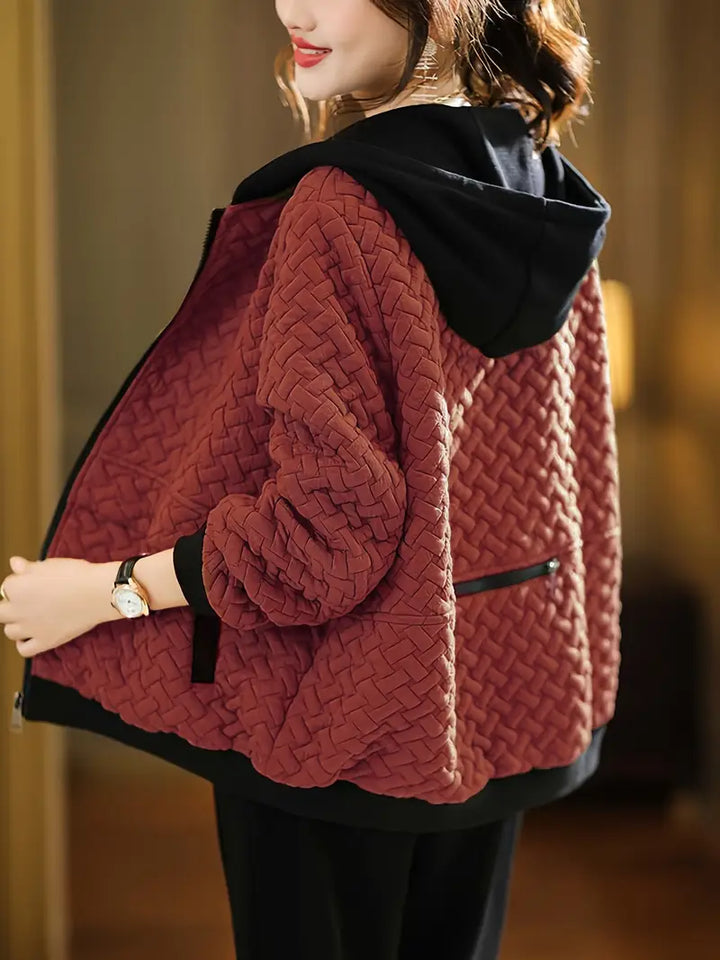 Anaïs | Veste à Capuche Matelassée Rouge Foncé