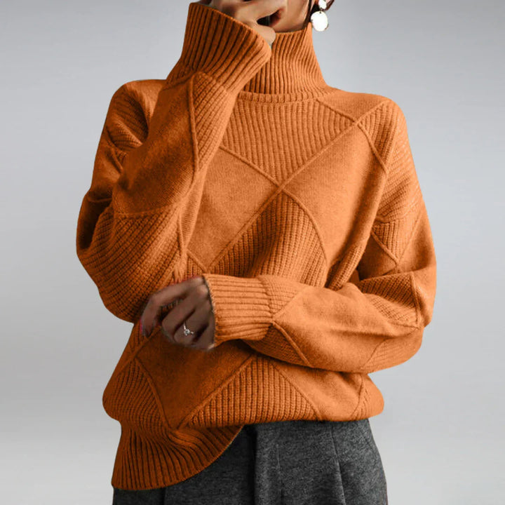 Pull femme col roulé motif géométrique