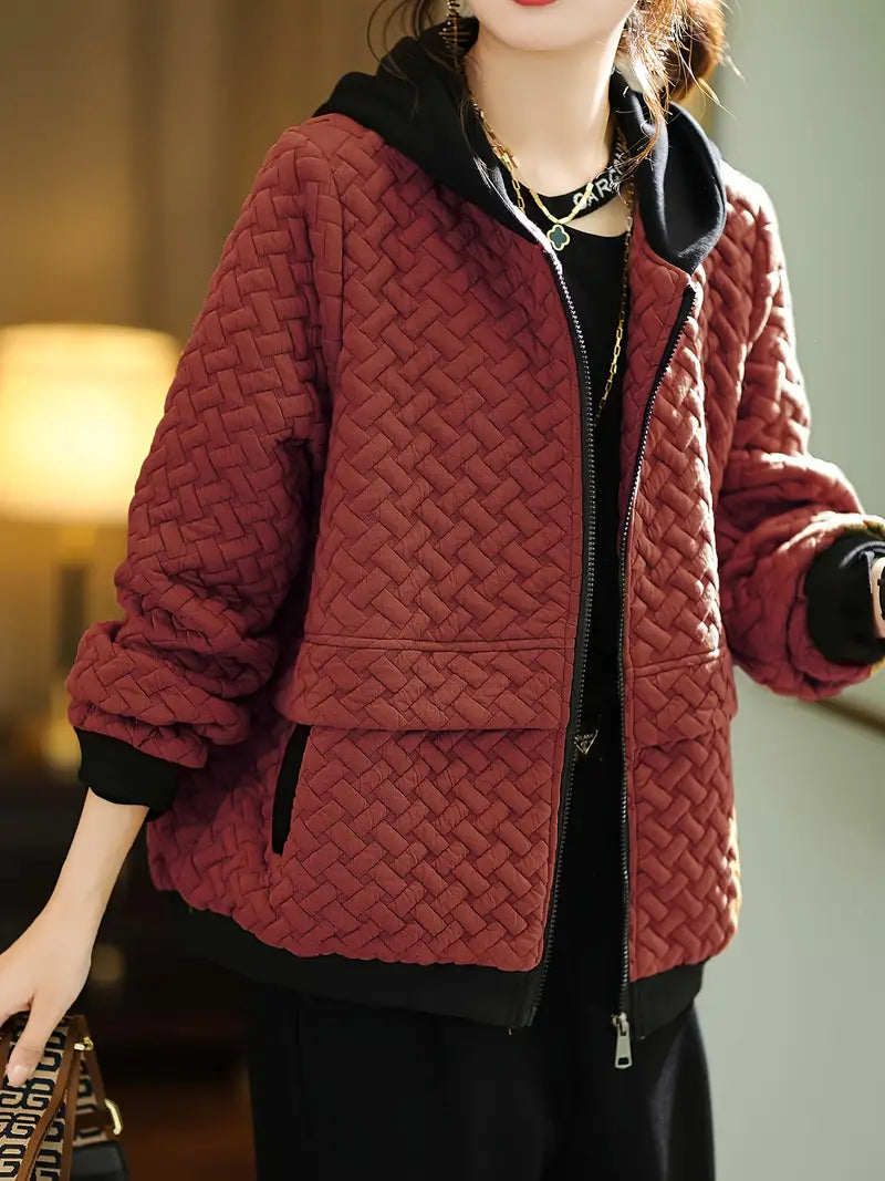 Anaïs | Veste à Capuche Matelassée Rouge Foncé