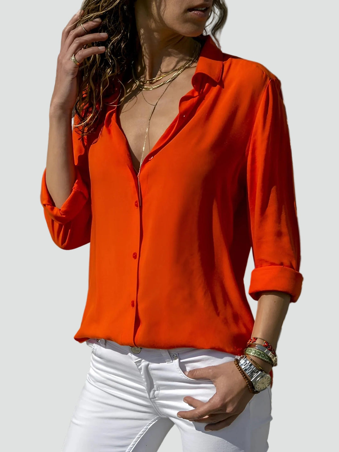 Adèle | Chemise Femme Orange Boutonnée Manches Longues