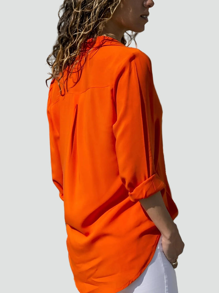 Adèle | Chemise Femme Orange Boutonnée Manches Longues