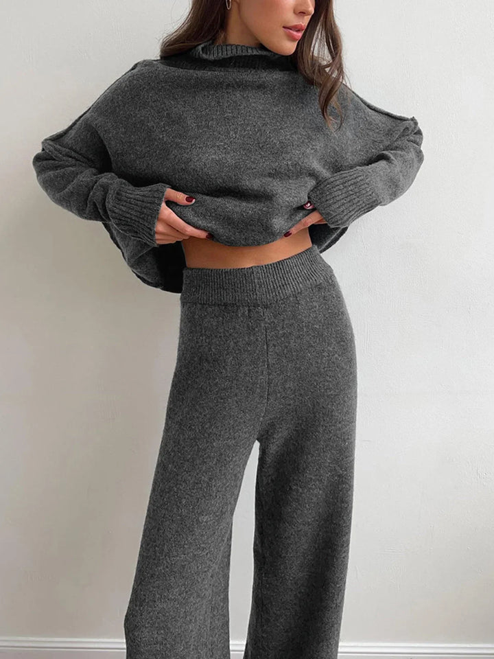 Adèle | Ensemble Maille Col Roulé Pantalon Large