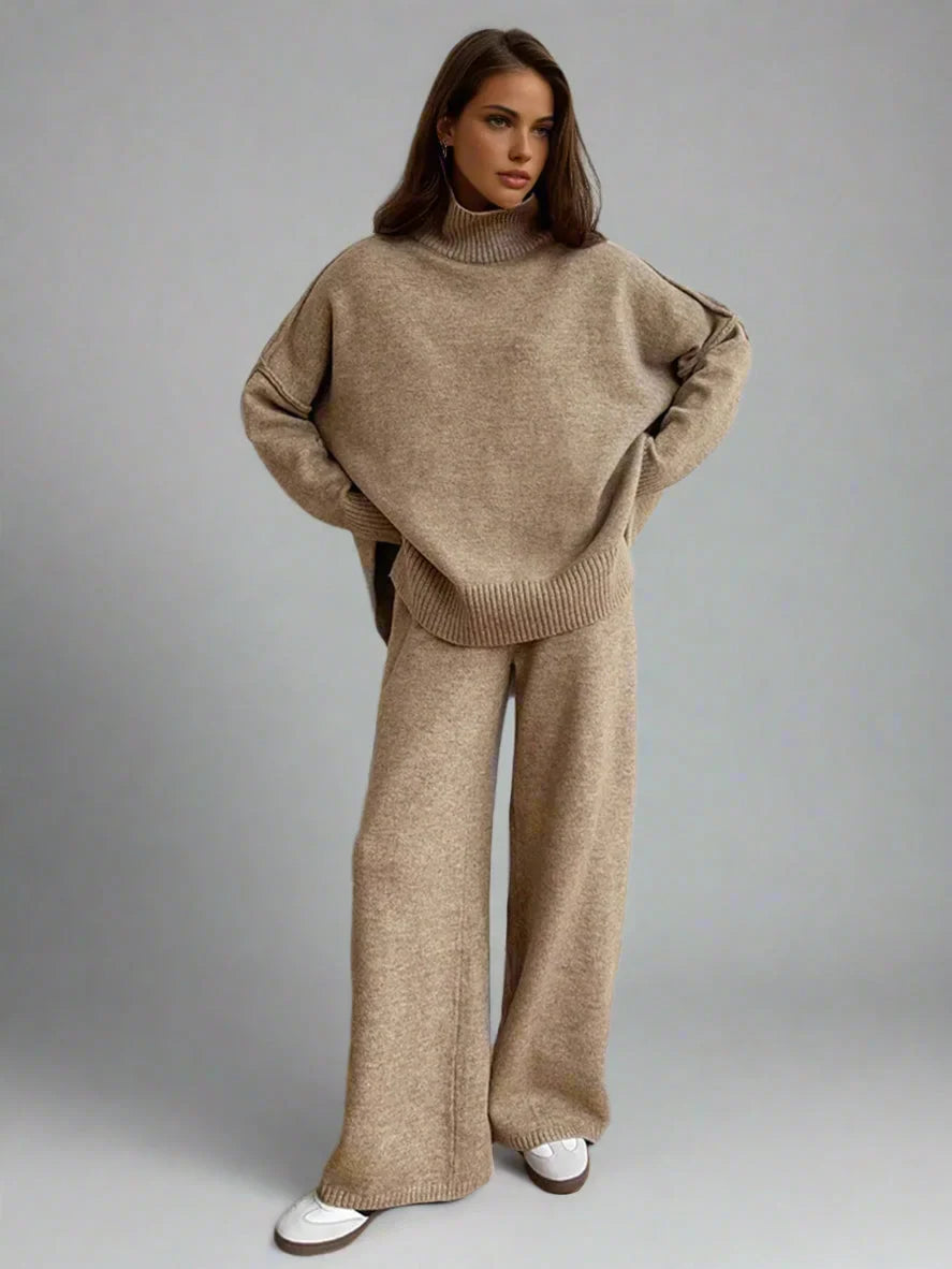 Adèle | Ensemble Maille Col Roulé Pantalon Large