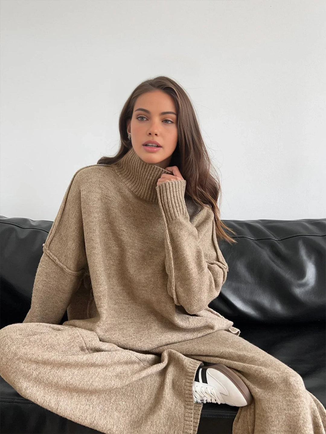Adèle | Ensemble Maille Col Roulé Pantalon Large