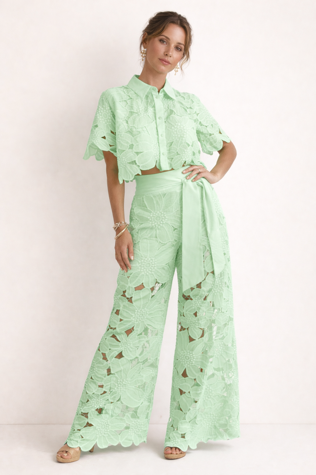 Adèle | Ensemble Pantalon Palazzo Dentelle Femme